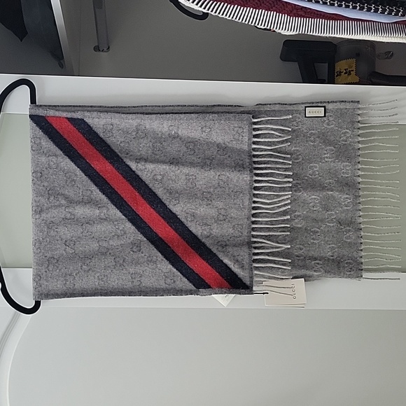 Gucci Wool Logo Scarf Zinc/Blue - Picture 6 of 7